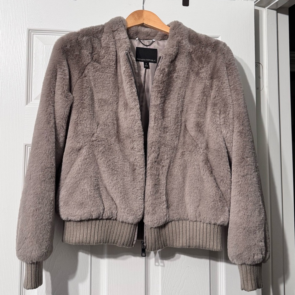 Banana Republic Taupe Faux Fur Coat
